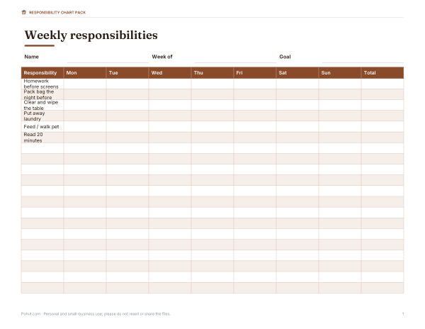 Preview of Printable Responsibility Chart
